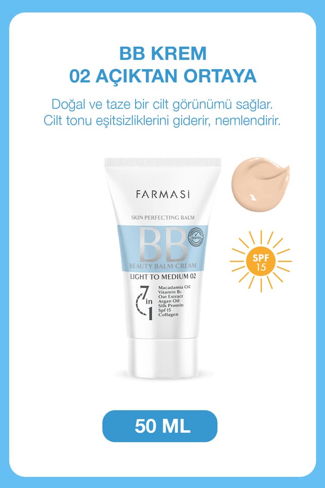 کرم BB Farmasi رنگ روشن تا متوسط شماره 02 50ml کرم BB Farmasi رنگ روشن تا متوسط شماره 02 50ml