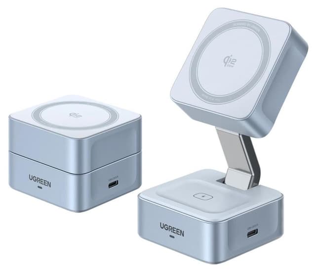 پایه شارژ بیسیم Ugreen MagFlow 2-in-1 25W مغناطیسی MagSafe خاکستری پایه شارژ بیسیم Ugreen MagFlow 2-in-1 25W مغناطیسی MagSafe خاکستری