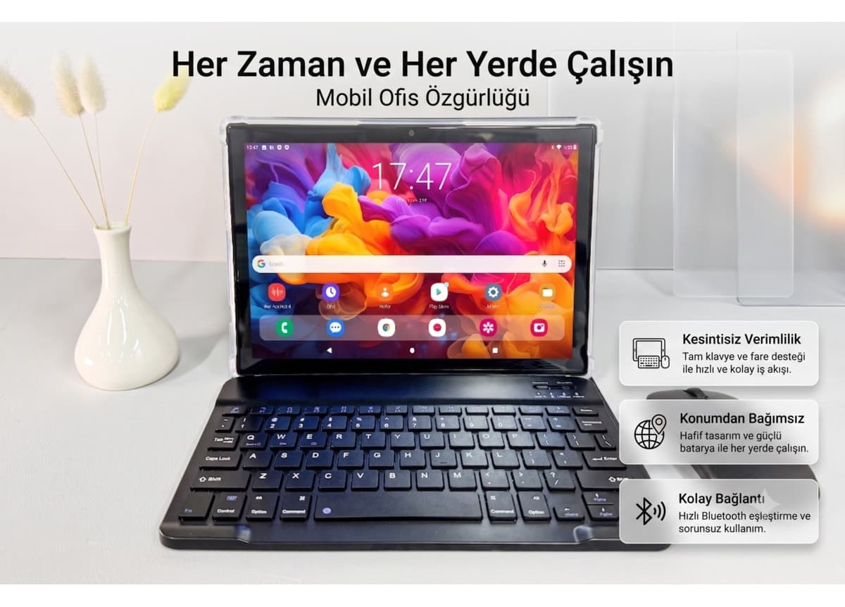 تبلت TARÇIN اندروید 13 با دو سیمکارت و باتری 8000mAh، همراه کیبورد و ماوس بیسیم و محافظ صفحه تبلت TARÇIN اندروید 13 با دو سیمکارت و باتری 8000mAh، همراه کیبورد و ماوس بیسیم و محافظ صفحه