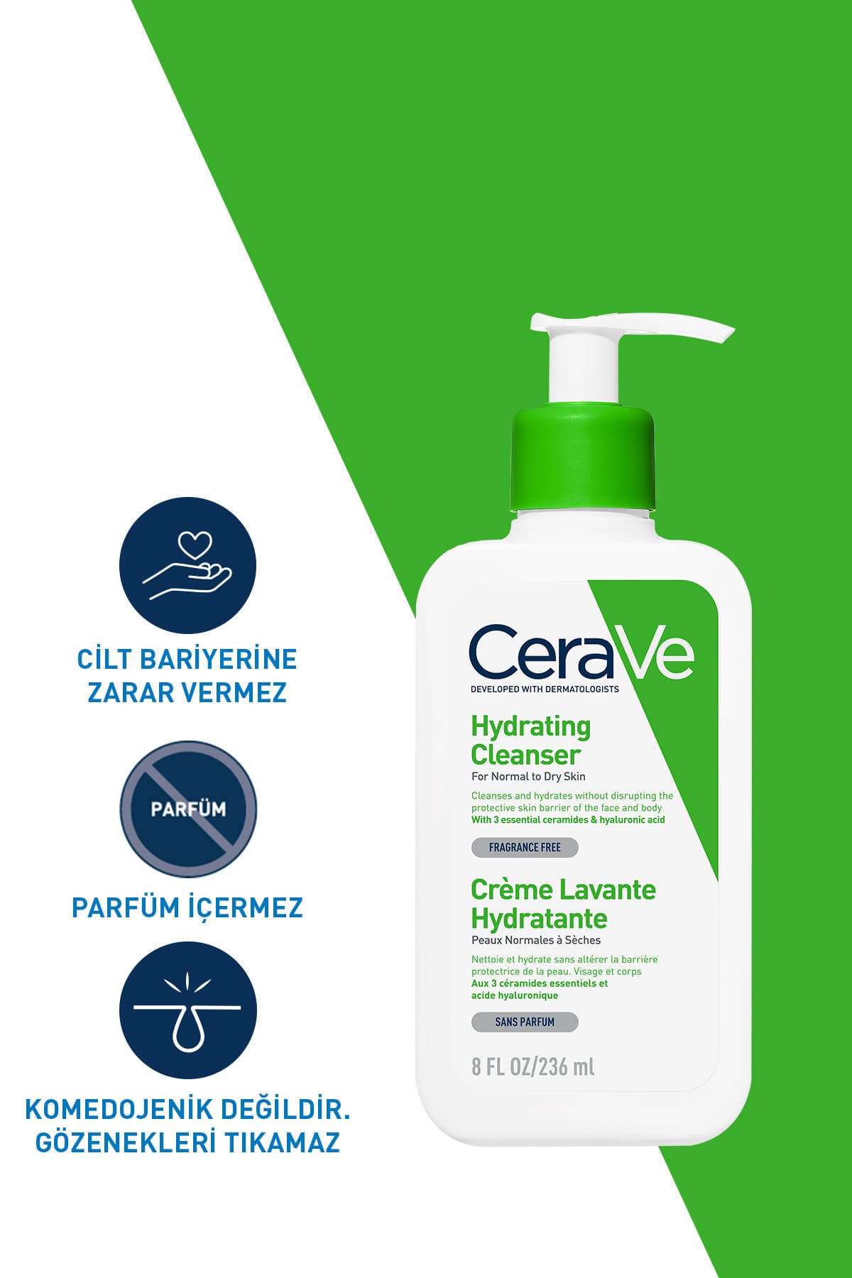 پاککننده مرطوبکننده پوست نرمال تا خشک CeraVe حاوی سرامید و هیالورونیک اسید 236 ml پاککننده مرطوبکننده پوست نرمال تا خشک CeraVe حاوی سرامید و هیالورونیک اسید 236 ml