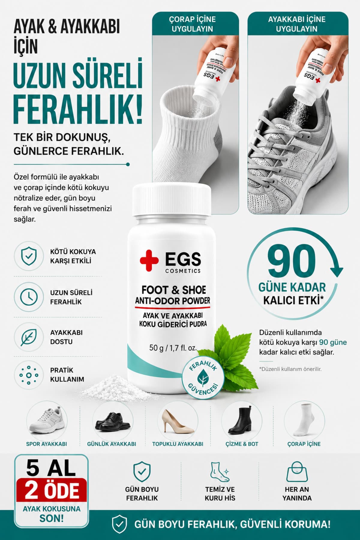 پودر ضد بوی پا و کفش EGŞ COSMETİCS 50 gr پودر ضد بوی پا و کفش EGŞ COSMETİCS 50 gr