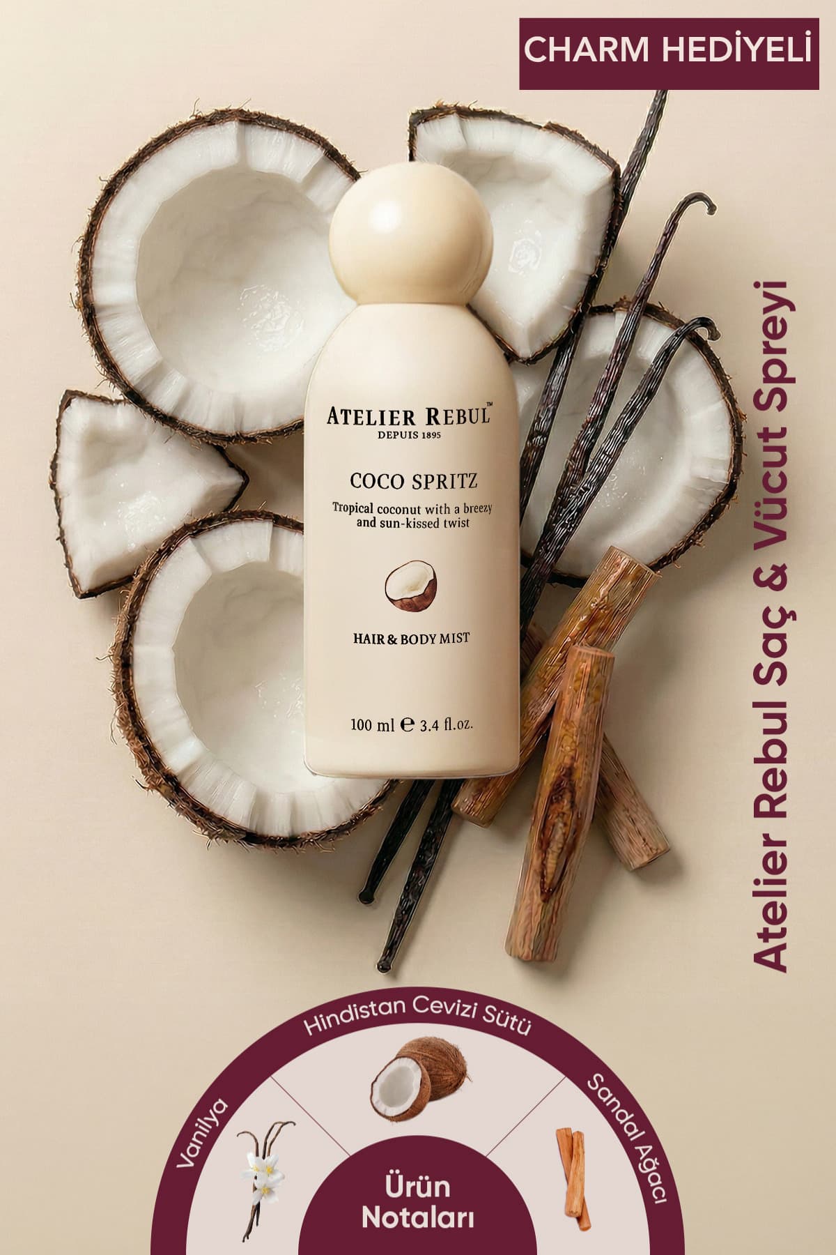 اسپری مو و بدن Atelier Rebul نارگیل و وانیل Coco Spritz 100 ml اسپری مو و بدن Atelier Rebul نارگیل و وانیل Coco Spritz 100 ml