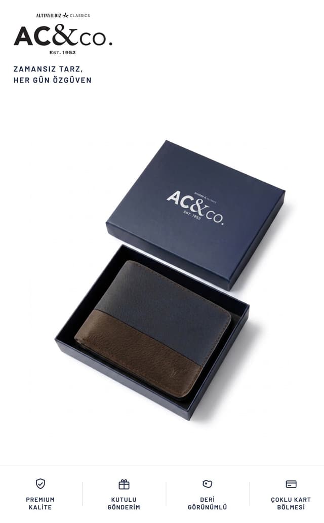 کیف پول مردانه AC&Co / Altınyıldız Classics سرمهای و قهوهای جعبه هدیه با محفظه کارت و اسکناس ست دامادی/جهیزیه کیف پول مردانه AC&Co / Altınyıldız Classics سرمهای و قهوهای جعبه هدیه با محفظه کارت و اسکناس ست دامادی/جهیزیه