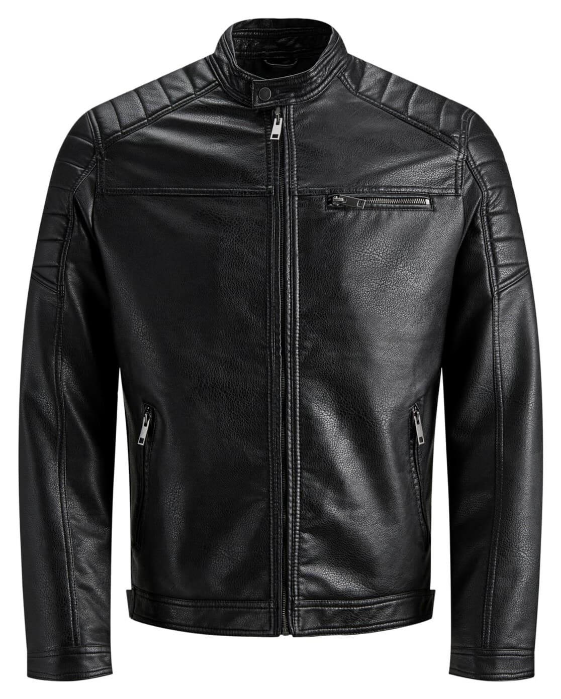 کت بایکر مردانه Jack & Jones ضدآب از چرم PU مشکی کت بایکر مردانه Jack & Jones ضدآب از چرم PU مشکی