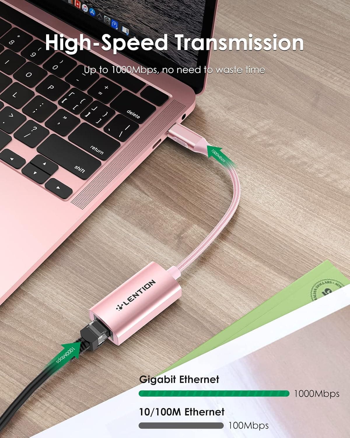 مبدل شبکه USB C به Ethernet RJ45 LENTION گیگابیتی رزگلد مدل CU604 مبدل شبکه USB C به Ethernet RJ45 LENTION گیگابیتی رزگلد مدل CU604