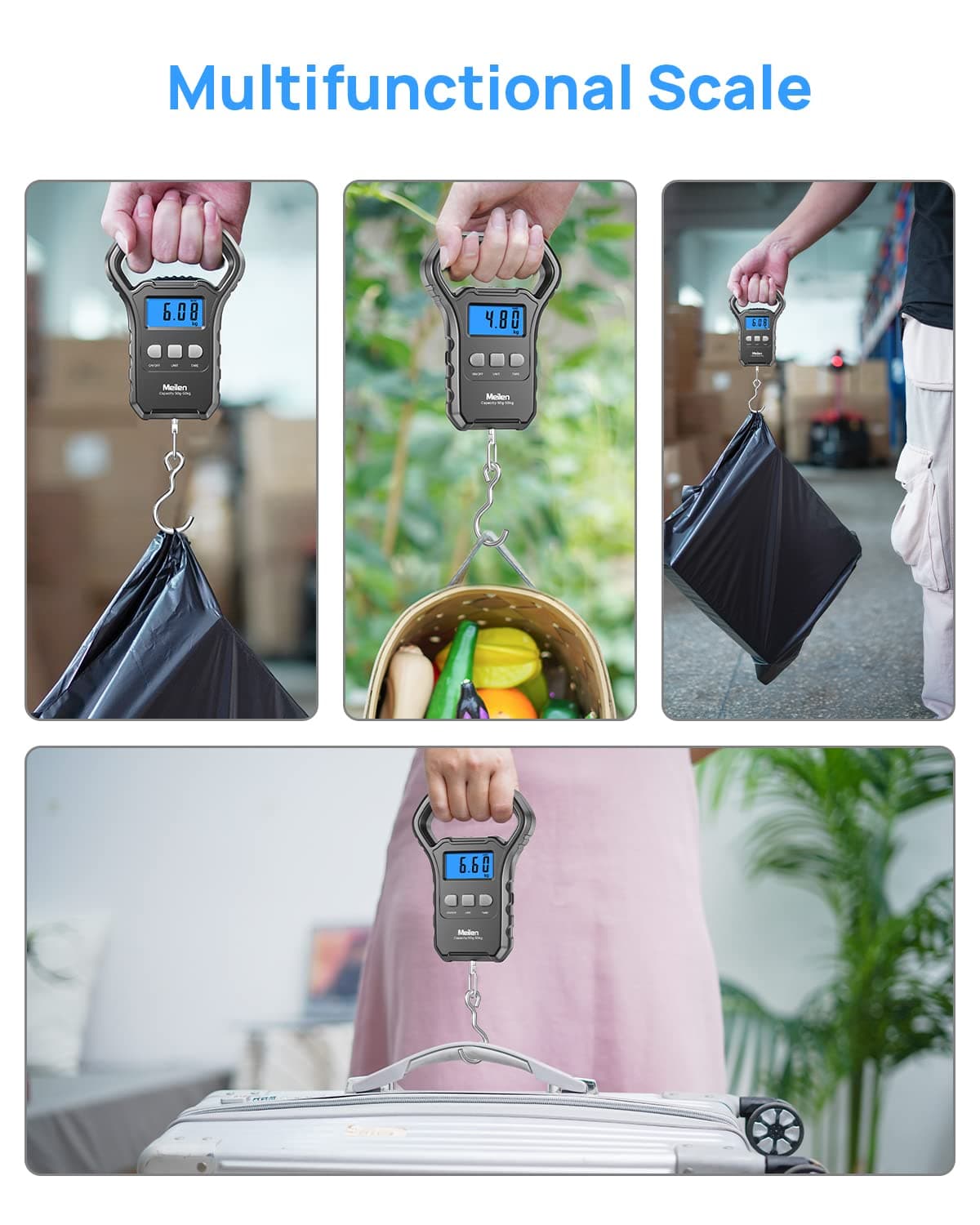 ترازو دیجیتال آویز چمدان و ماهیگیری Meilen با نمایشگر LCD نورپسزمینه 110lb/50kg مشکی ترازو دیجیتال آویز چمدان و ماهیگیری Meilen با نمایشگر LCD نورپسزمینه 110lb/50kg مشکی