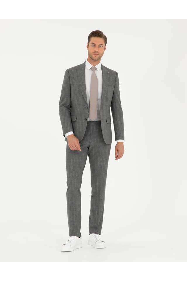 کت و شلوار مردانه Pierre Cardin دودی اسلیم فیت راه راه مدل 50295219-VR058 کت و شلوار مردانه Pierre Cardin دودی اسلیم فیت راه راه مدل 50295219-VR058