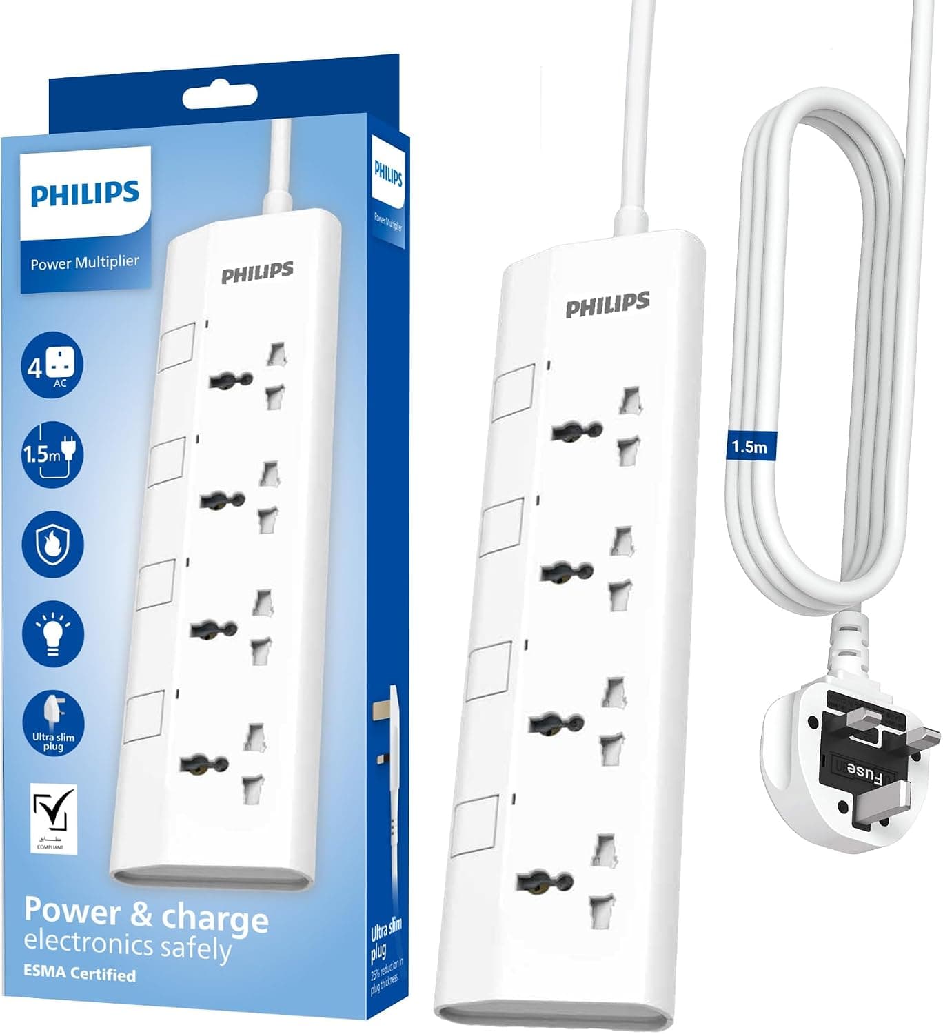 چندراهی برق یونیورسال ۶ خانه PHILIPS با کلیدهای مجزا و کابل 3M، مدل 6UV-3m چندراهی برق یونیورسال ۶ خانه PHILIPS با کلیدهای مجزا و کابل 3M، مدل 6UV-3m
