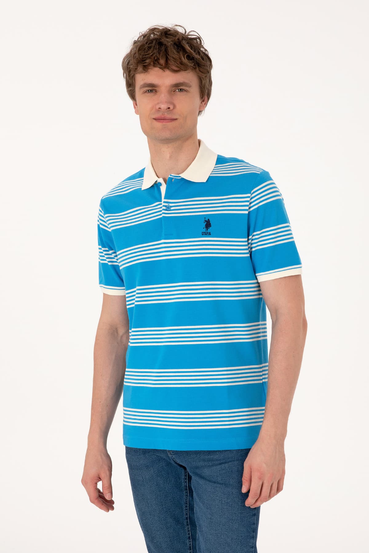 تیشرت مردانه U.S. Polo Assn. فیت معمولی یقه پولو راهراه فیروزهای مدل 50306826-VR093 تیشرت مردانه U.S. Polo Assn. فیت معمولی یقه پولو راهراه فیروزهای مدل 50306826-VR093