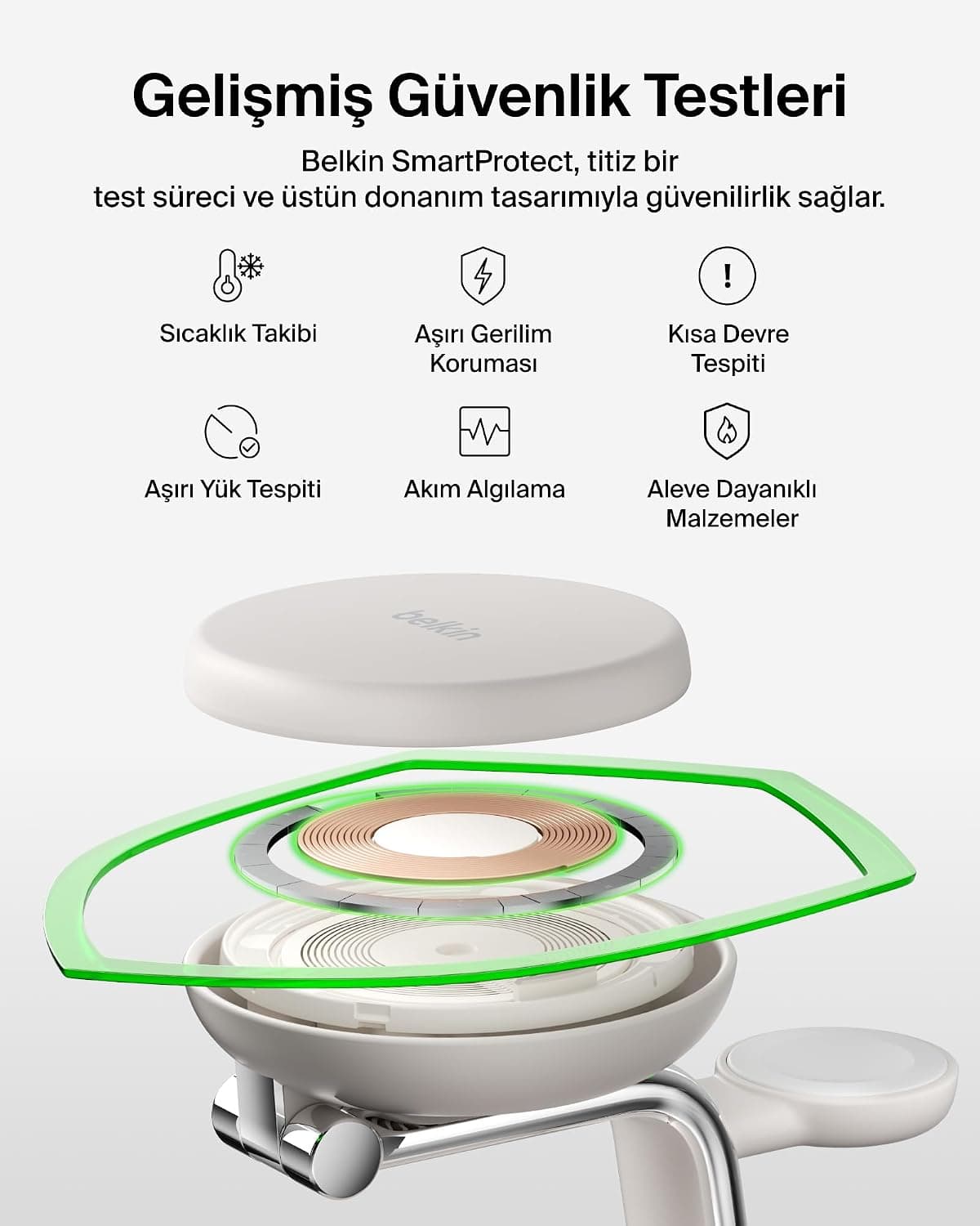 پایه شارژ بیسیم 3 در 1 Belkin سازگار با MagSafe و Qi2، 25W، مدل UltraCharge Pro، رنگ شنی پایه شارژ بیسیم 3 در 1 Belkin سازگار با MagSafe و Qi2، 25W، مدل UltraCharge Pro، رنگ شنی