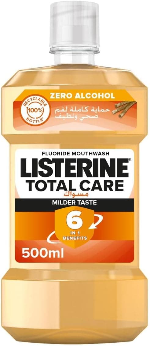 دهانشویه بدون الکل Listerine Total Care Miswak مدل 500ml دهانشویه بدون الکل Listerine Total Care Miswak مدل 500ml