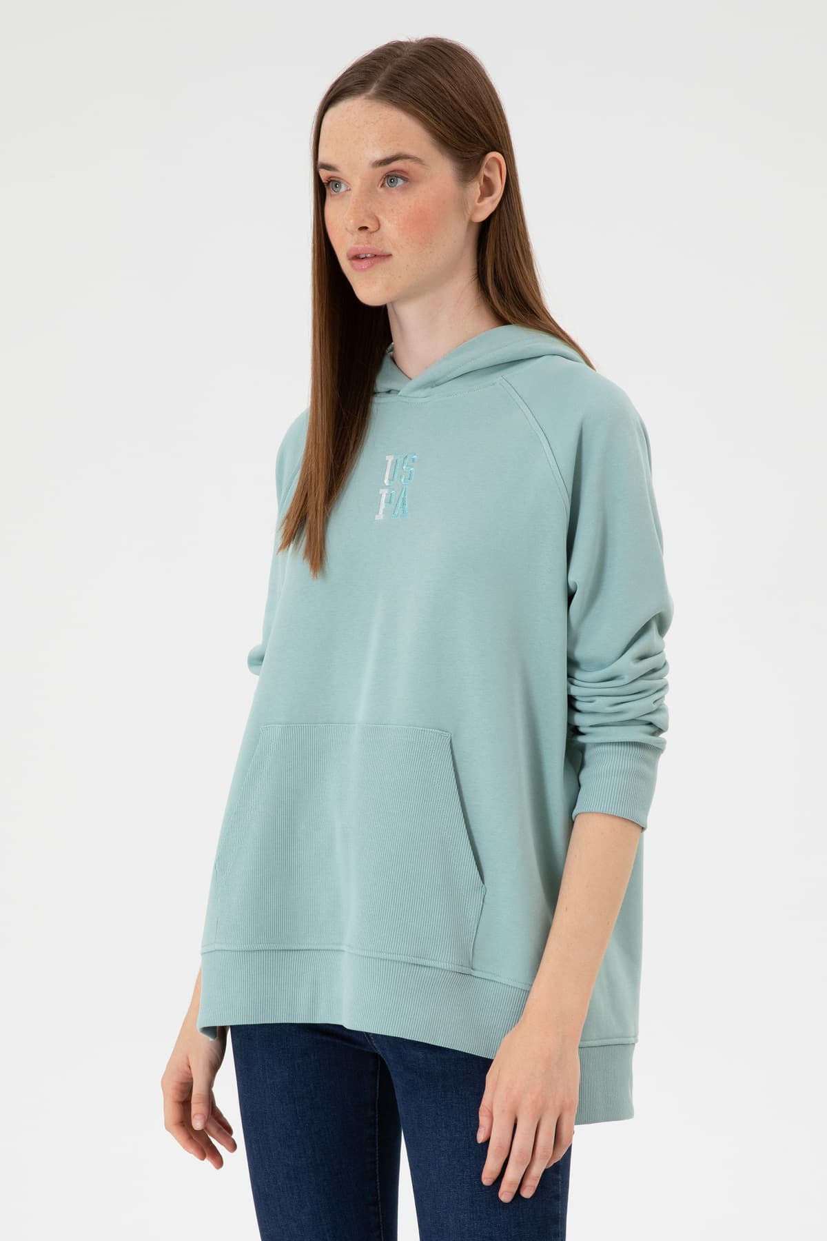 سوئیشرت هودیدار زنانه U.S. Polo Assn. نعنایی با چاک مدل 50313611-VR090 سوئیشرت هودیدار زنانه U.S. Polo Assn. نعنایی با چاک مدل 50313611-VR090