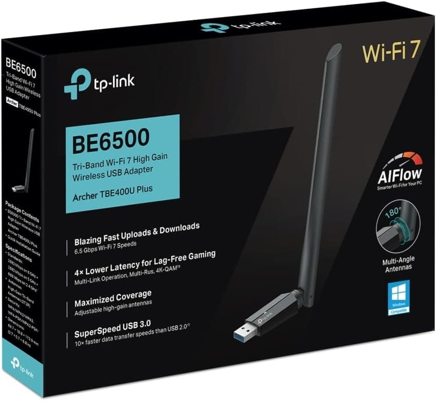 آداپتور USB وایفای TP-Link سهباند BE6500 Wi-Fi 7 مدل Archer TBE400U Plus آداپتور USB وایفای TP-Link سهباند BE6500 Wi-Fi 7 مدل Archer TBE400U Plus