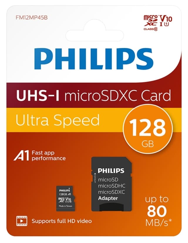 کارت حافظه microSD 128GB Philips Ultra Speed کلاس 10 UHS-I U1 با آداپتور SD سرعت 80MB/S کارت حافظه microSD 128GB Philips Ultra Speed کلاس 10 UHS-I U1 با آداپتور SD سرعت 80MB/S