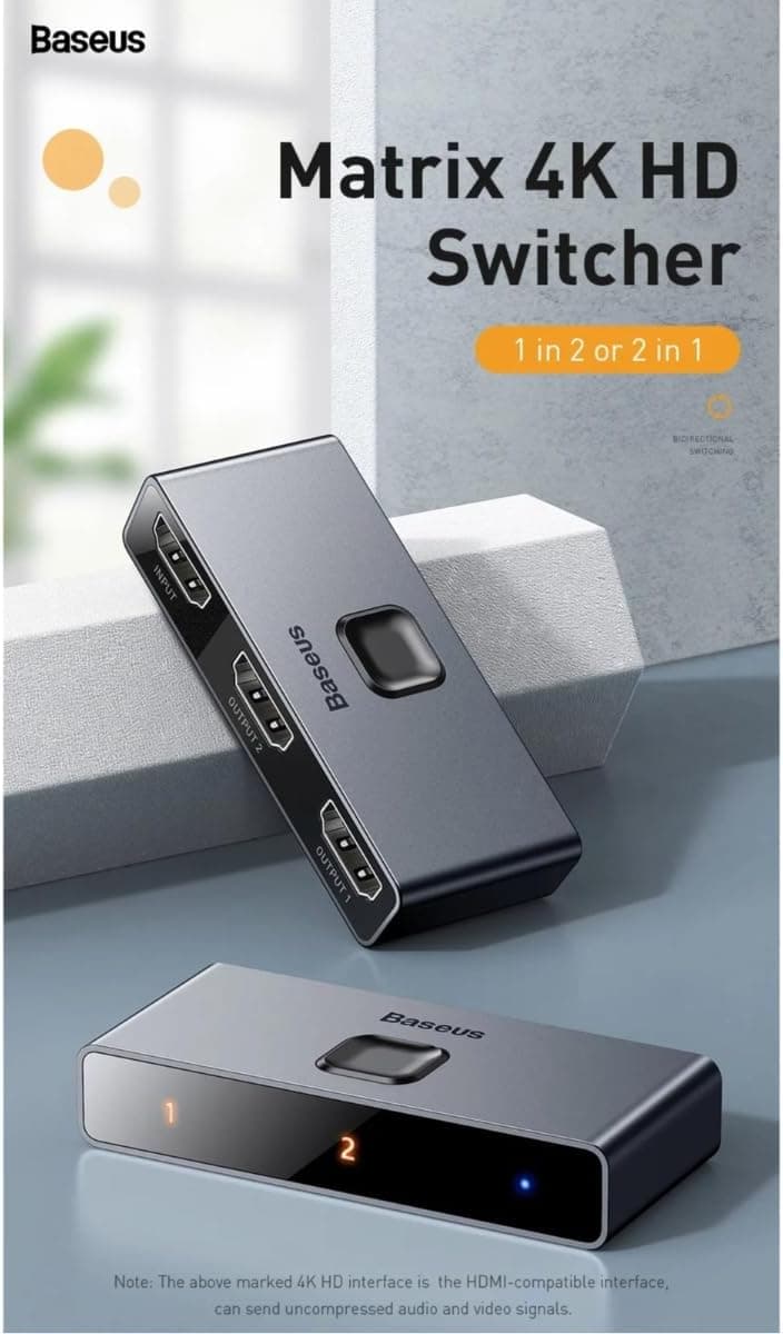 آداپتور هاب HDMI پسرانه Baseus Matrix 2 in 1 خاکستری تیره 4K 60Hz سفری آداپتور هاب HDMI پسرانه Baseus Matrix 2 in 1 خاکستری تیره 4K 60Hz سفری