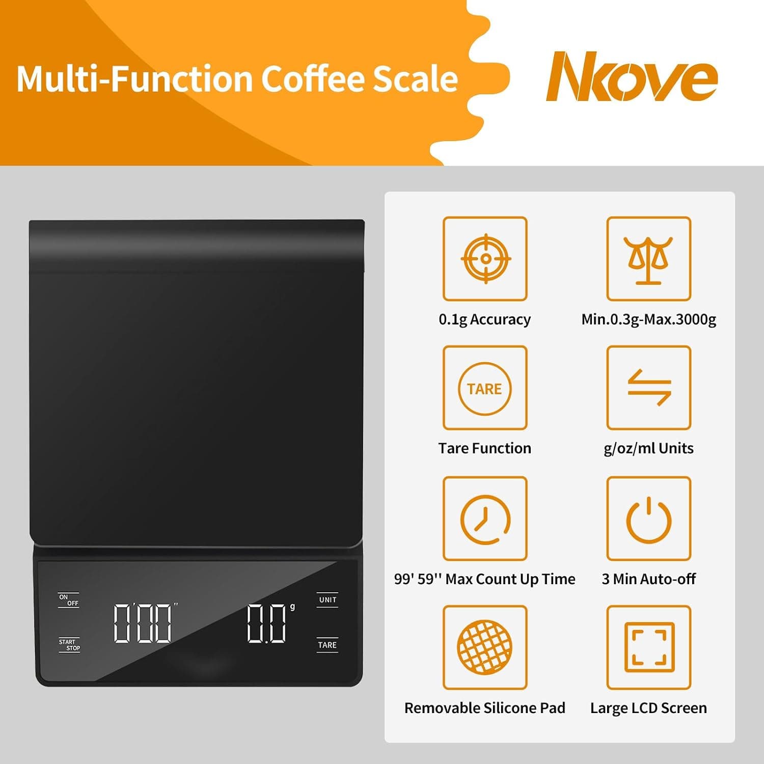 ترازوی قهوه Nkove با تایمر و دقت 0.1g ترازوی قهوه Nkove با تایمر و دقت 0.1g