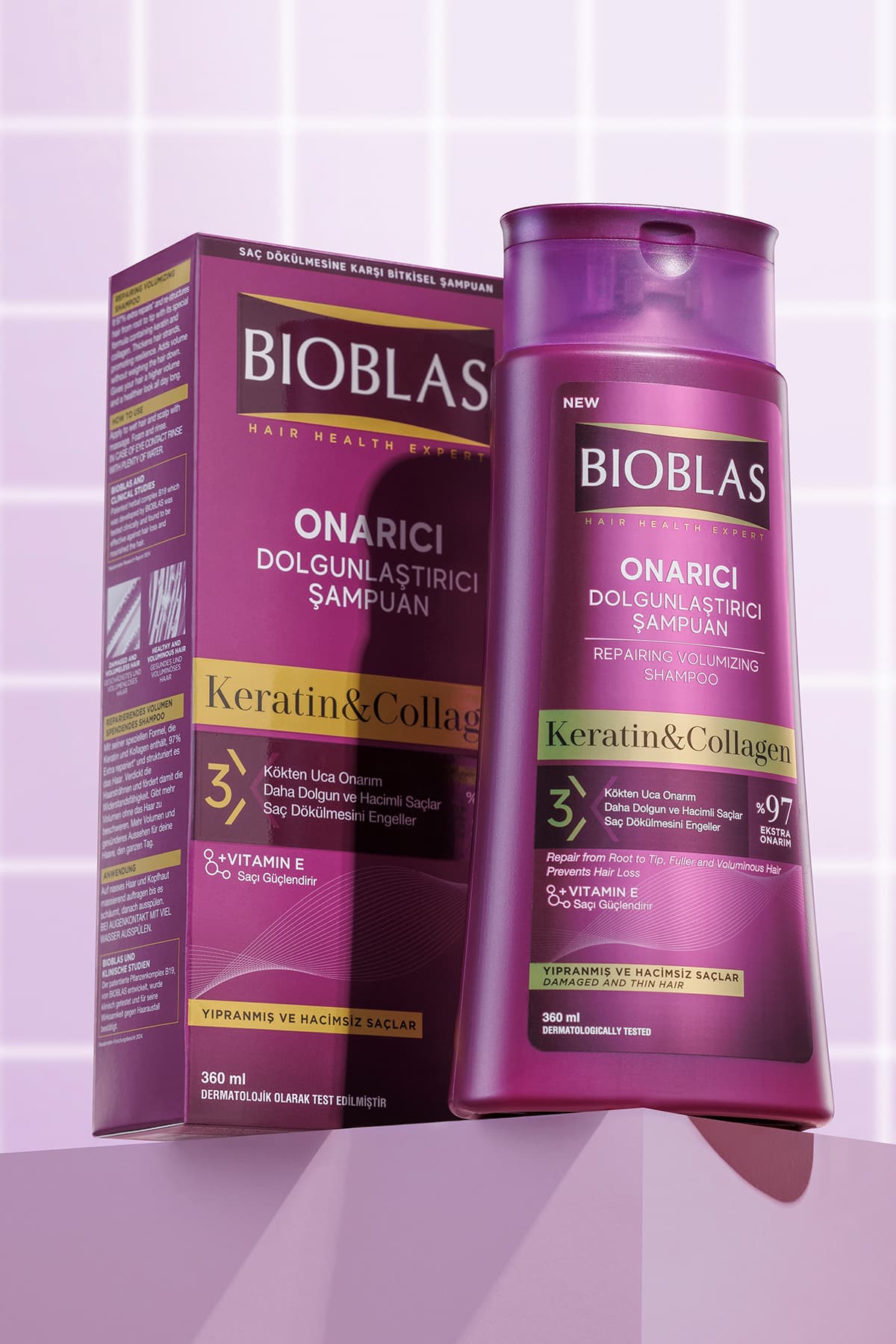شامپو مو برای موهای نازک و آسیبدیده Bioblas حاوی کراتین و کلاژن ترمیمکننده و حجمدهنده 360 Ml شامپو مو برای موهای نازک و آسیبدیده Bioblas حاوی کراتین و کلاژن ترمیمکننده و حجمدهنده 360 Ml