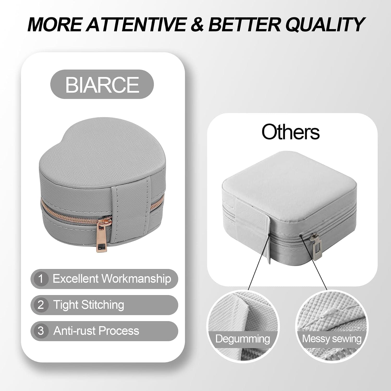جعبه زیورآلات دخترانه BIARCE قلبی قابلحمل از چرم مصنوعی PU خاکستری جعبه زیورآلات دخترانه BIARCE قلبی قابلحمل از چرم مصنوعی PU خاکستری