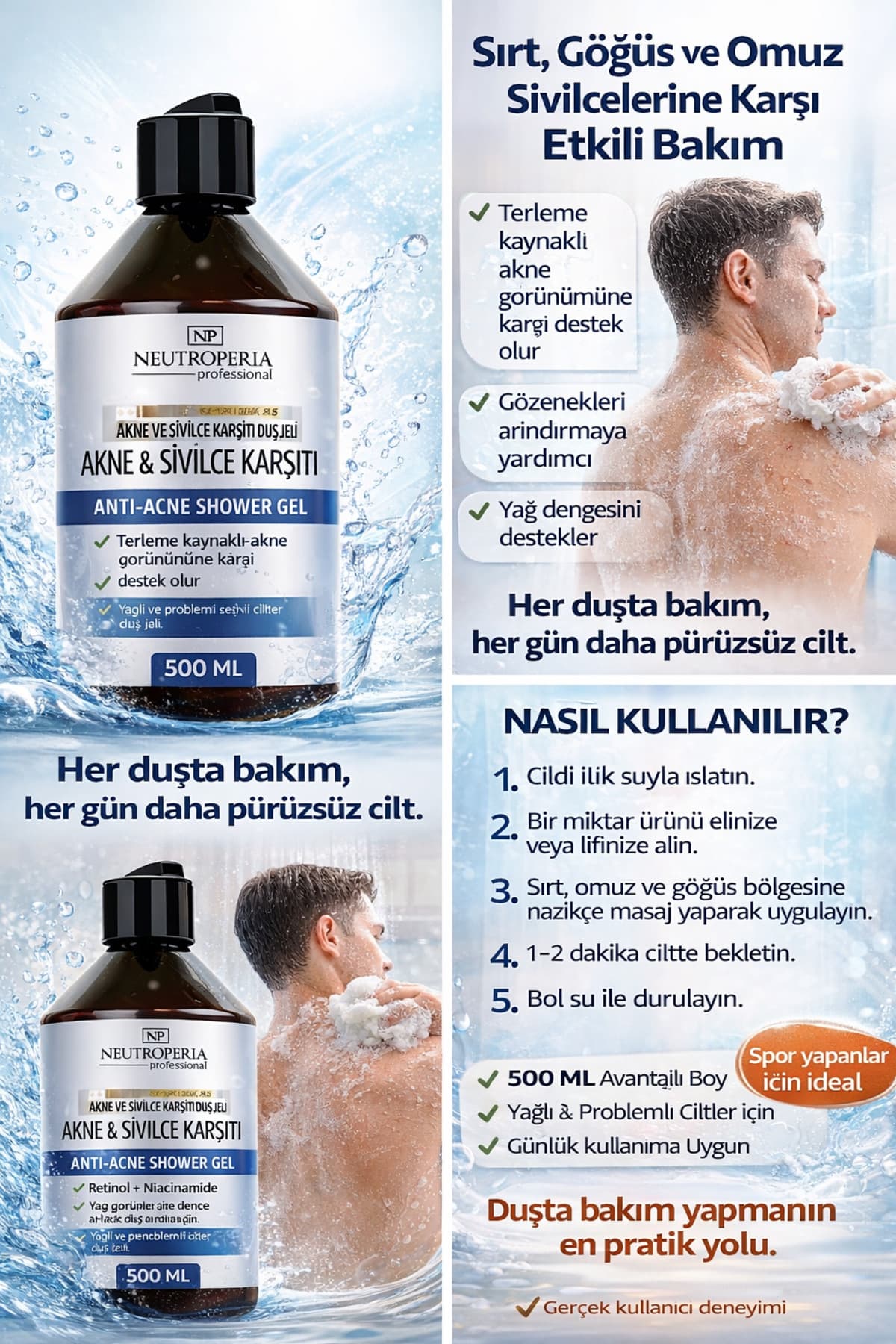 ژل دوش NP Neutroperia Professional ضد آکنه و جوش 500 ML ژل دوش NP Neutroperia Professional ضد آکنه و جوش 500 ML