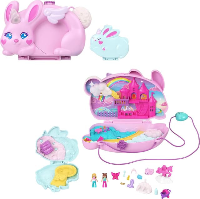 اسباببازی سفری پوشیدنی Polly Pocket با 2 عروسک کوچک و 12 لوازم جانبی، ست بازی کیفمانند 2-in-1 با تم خرگوش و تکشاخ مدل JFT88 اسباببازی سفری پوشیدنی Polly Pocket با 2 عروسک کوچک و 12 لوازم جانبی، ست بازی کیفمانند 2-in-1 با تم خرگوش و تکشاخ مدل JFT88