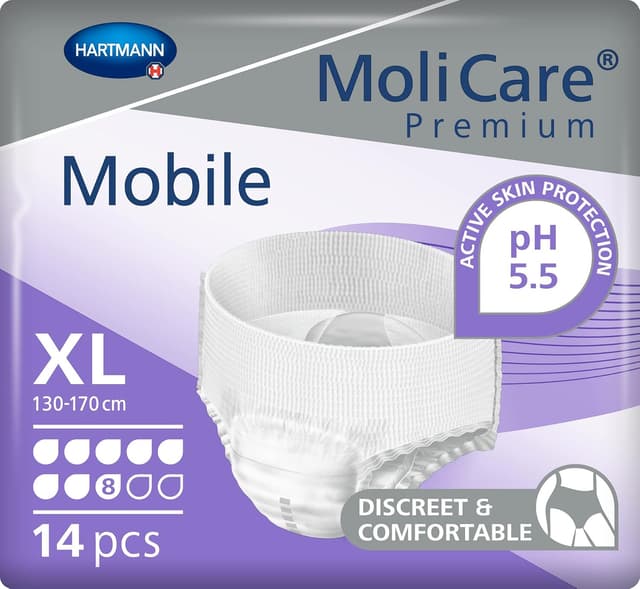 شورت یکبارمصرف بیاختیاری ادرار MoliCare Premium Mobile مناسب زنان و مردان، استفاده نامحسوس، 8 قطره، سایز XL (دور باسن 130-170 cm)، 14 عدد شورت یکبارمصرف بیاختیاری ادرار MoliCare Premium Mobile مناسب زنان و مردان، استفاده نامحسوس، 8 قطره، سایز XL (دور باسن 130-170 cm)، 14 عدد