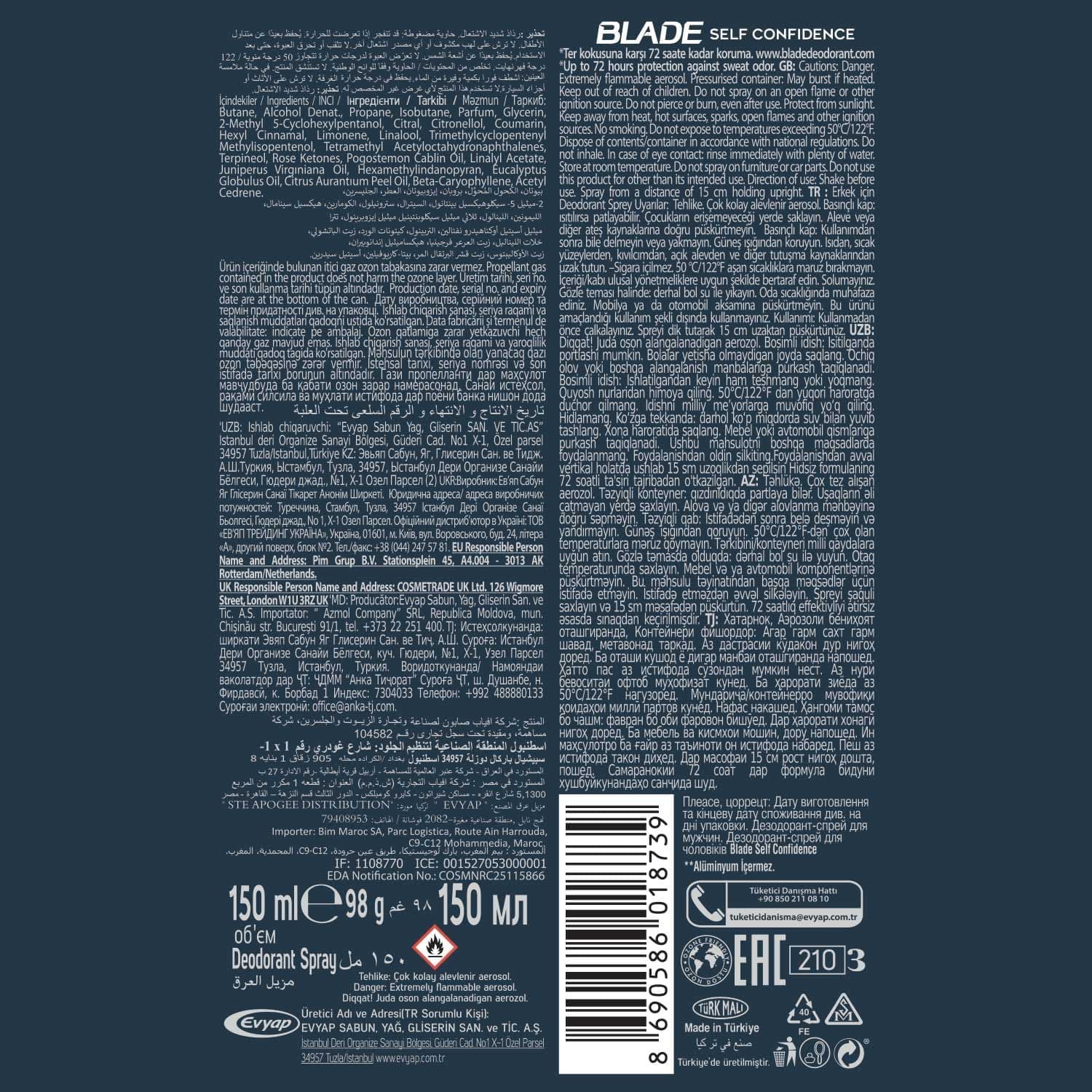 دئودورانت Blade Self Confidence 150ml دئودورانت Blade Self Confidence 150ml
