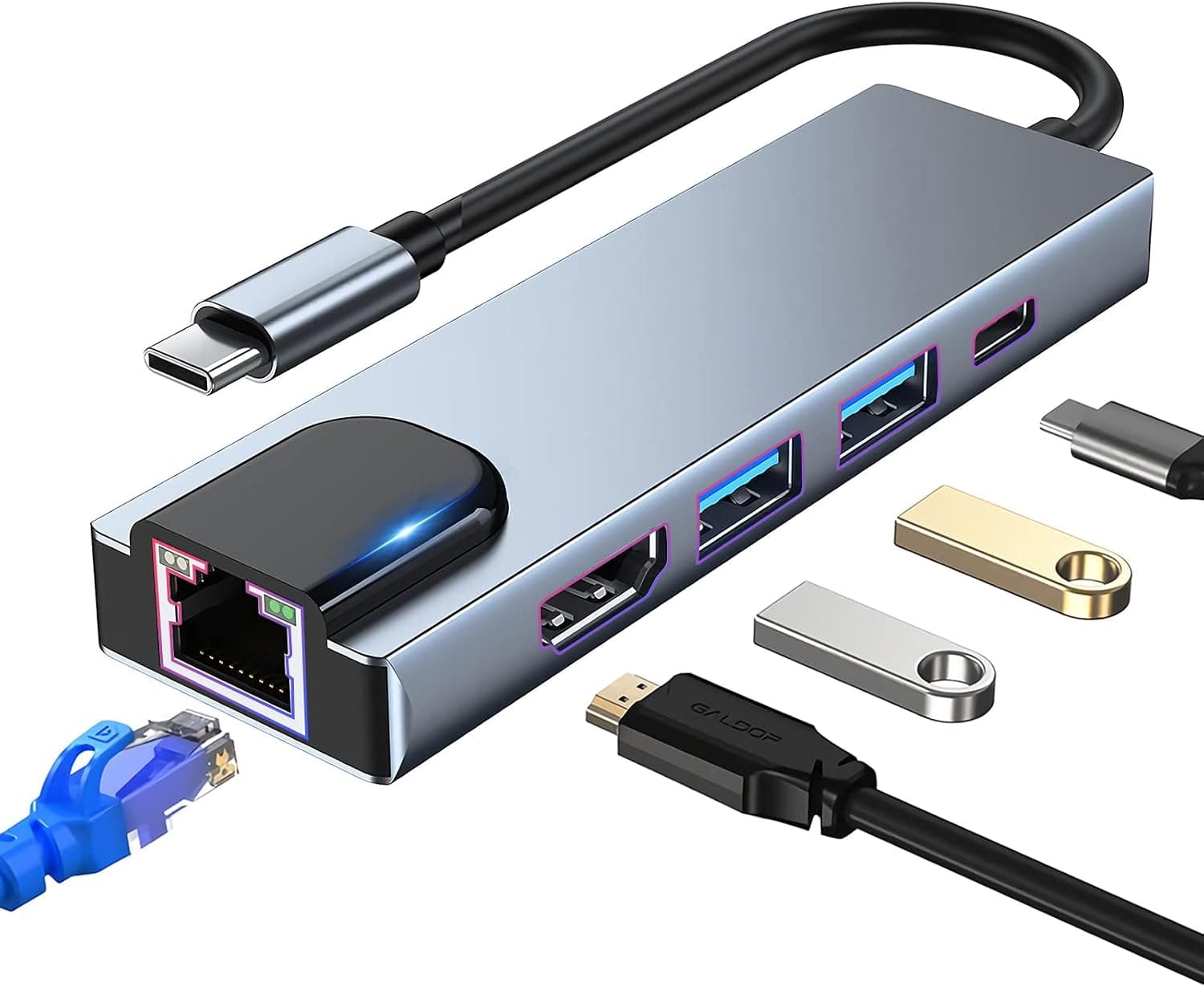هاب USB C چندپورته SZPACMATE، 8in1 با HDMI 4K، Ethernet RJ45 و USB3.0، سازگار با دستگاههای USB C هاب USB C چندپورته SZPACMATE، 8in1 با HDMI 4K، Ethernet RJ45 و USB3.0، سازگار با دستگاههای USB C