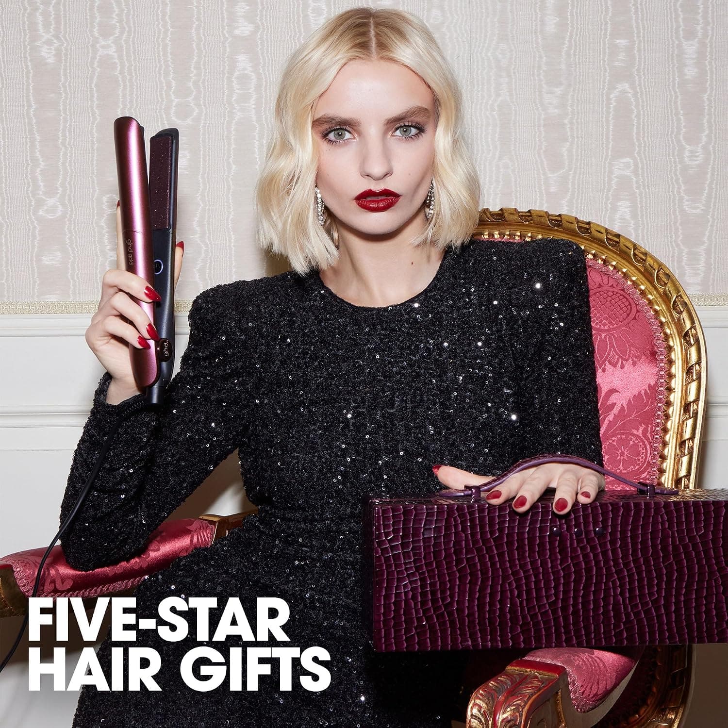 اتو مو ghd Gold با کیف و شانه، ست هدیه گیلاسی اتو مو ghd Gold با کیف و شانه، ست هدیه گیلاسی