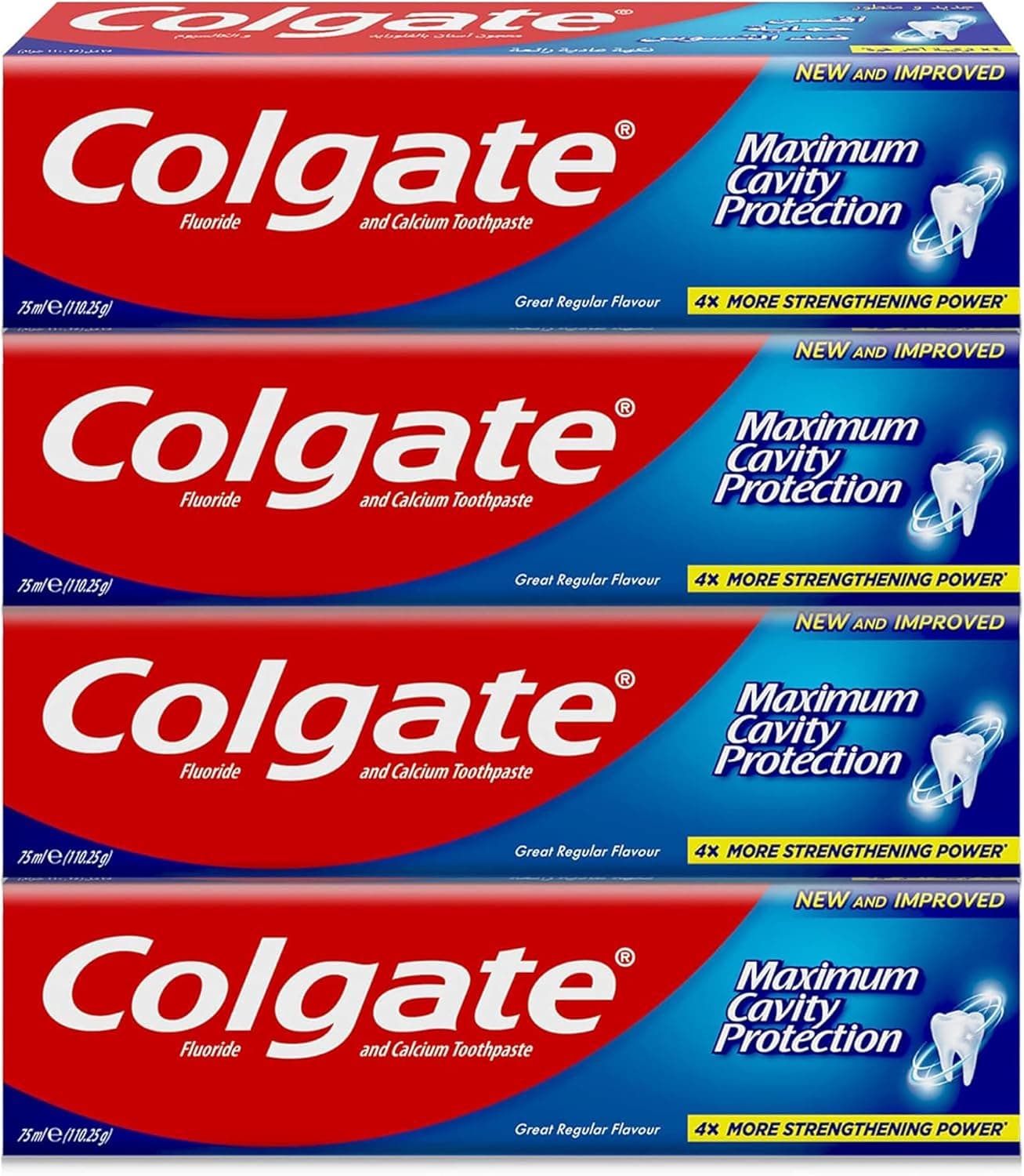 خمیردندان ضد پوسیدگی Colgate حاوی فلوراید و کلسیم، 4x75ml، بسته 4 عددی خمیردندان ضد پوسیدگی Colgate حاوی فلوراید و کلسیم، 4x75ml، بسته 4 عددی