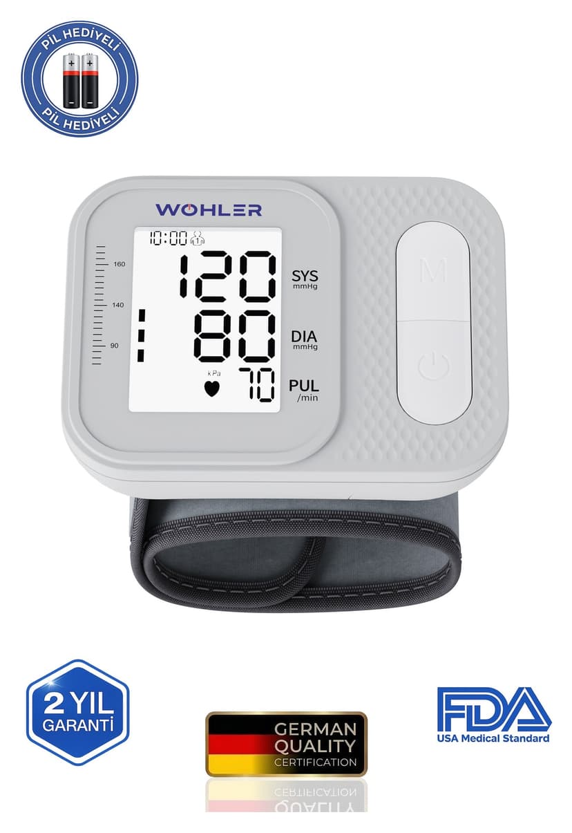 دستگاه فشارسنج مچی دیجیتال Wohler با نبضسنج، حافظه 2×120 اندازهگیری و کیف نگهداری دستگاه فشارسنج مچی دیجیتال Wohler با نبضسنج، حافظه 2×120 اندازهگیری و کیف نگهداری