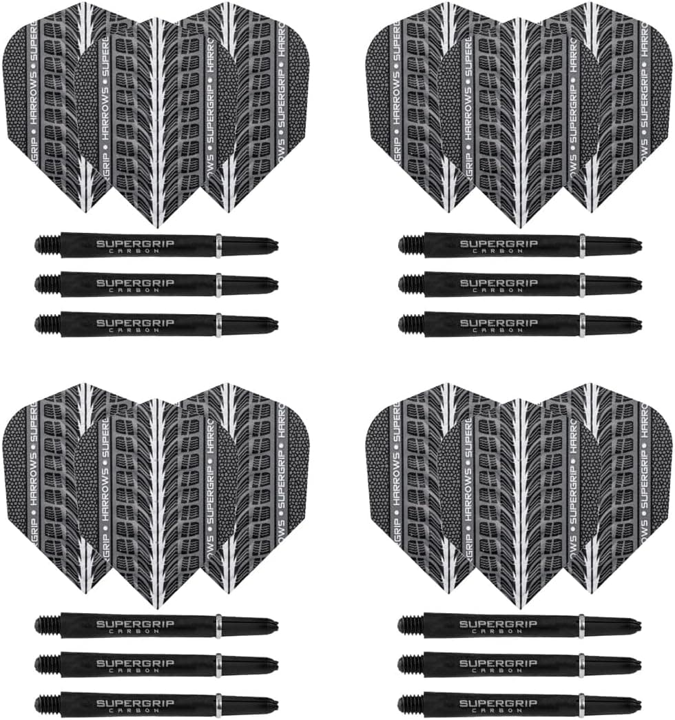 ست ۴تایی میله و پره دارت Harrows، شامل Supergrip Carbon و Supergrip Ultra، ۱۲ میله و ۱۲ پره، مشکی، متوسط و کوتاه ست ۴تایی میله و پره دارت Harrows، شامل Supergrip Carbon و Supergrip Ultra، ۱۲ میله و ۱۲ پره، مشکی، متوسط و کوتاه