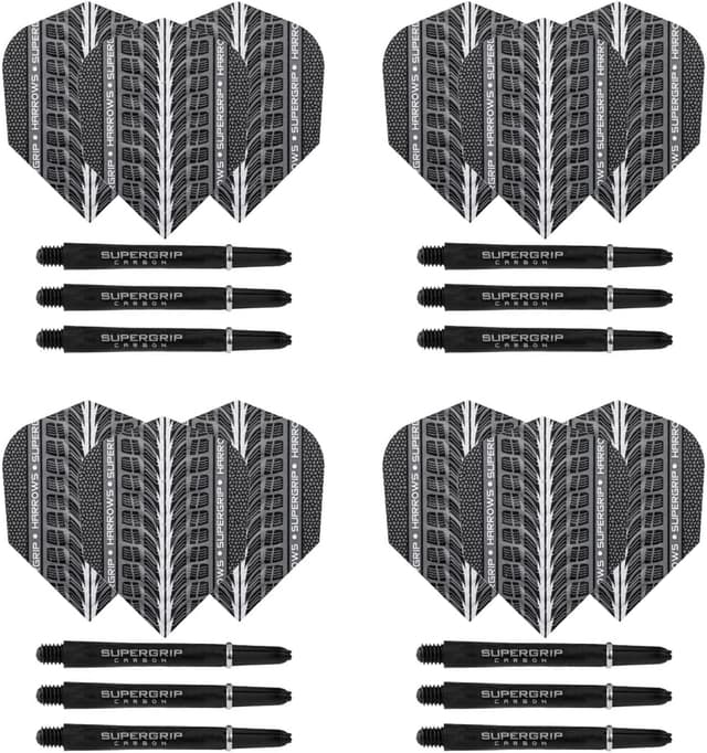 ست ۴تایی میله و پره دارت Harrows، شامل Supergrip Carbon و Supergrip Ultra، ۱۲ میله و ۱۲ پره، مشکی، متوسط و کوتاه ست ۴تایی میله و پره دارت Harrows، شامل Supergrip Carbon و Supergrip Ultra، ۱۲ میله و ۱۲ پره، مشکی، متوسط و کوتاه