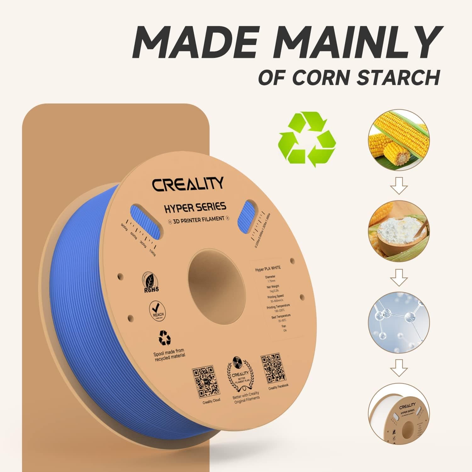 فیلامنت پرینتر سه بعدی Creality Hyper PLA 1.75 mm 1 KG آبی فیلامنت پرینتر سه بعدی Creality Hyper PLA 1.75 mm 1 KG آبی