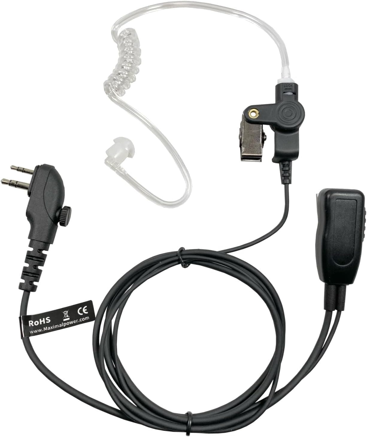 هندزفری رادیویی تکسیم 2 پین برای HYTERA HYT، Maximalpower با میکروفون PTT و لوله شفاف هندزفری رادیویی تکسیم 2 پین برای HYTERA HYT، Maximalpower با میکروفون PTT و لوله شفاف