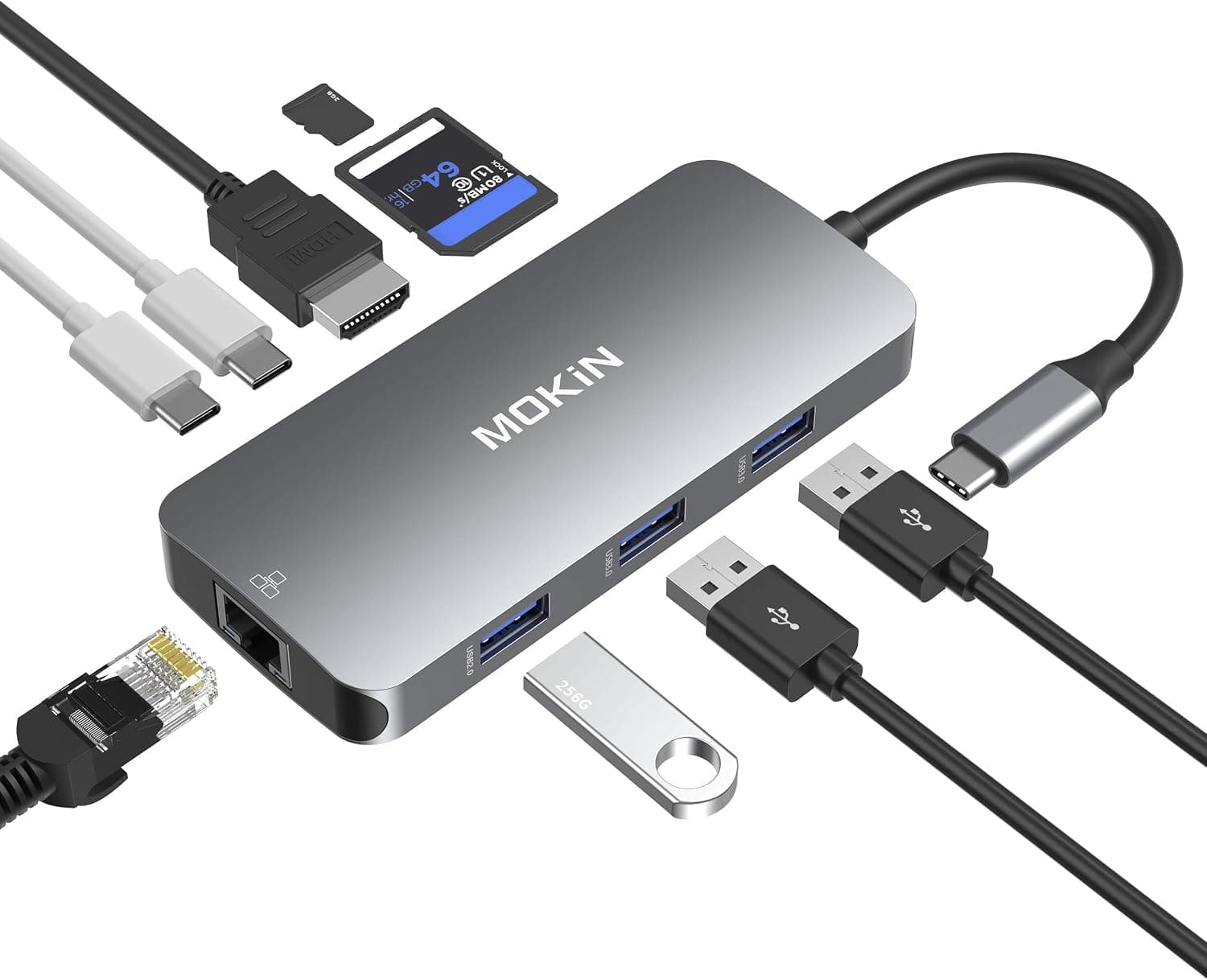 آداپتور MOKiN USB-C به HDMI، کارتخوان SD/MicroSD و ۲ پورت USB 3.0 خاکستری فضایی آداپتور MOKiN USB-C به HDMI، کارتخوان SD/MicroSD و ۲ پورت USB 3.0 خاکستری فضایی