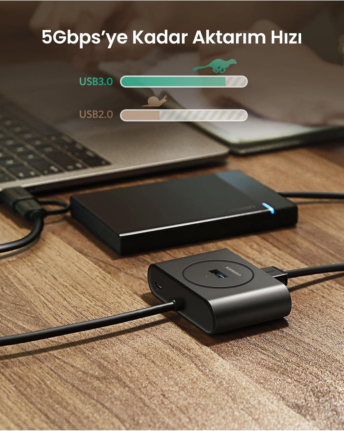 هاب 4 پورته USB 3.0 UGREEN با ورودی USB A/USB C مشکی 1 متر هاب 4 پورته USB 3.0 UGREEN با ورودی USB A/USB C مشکی 1 متر