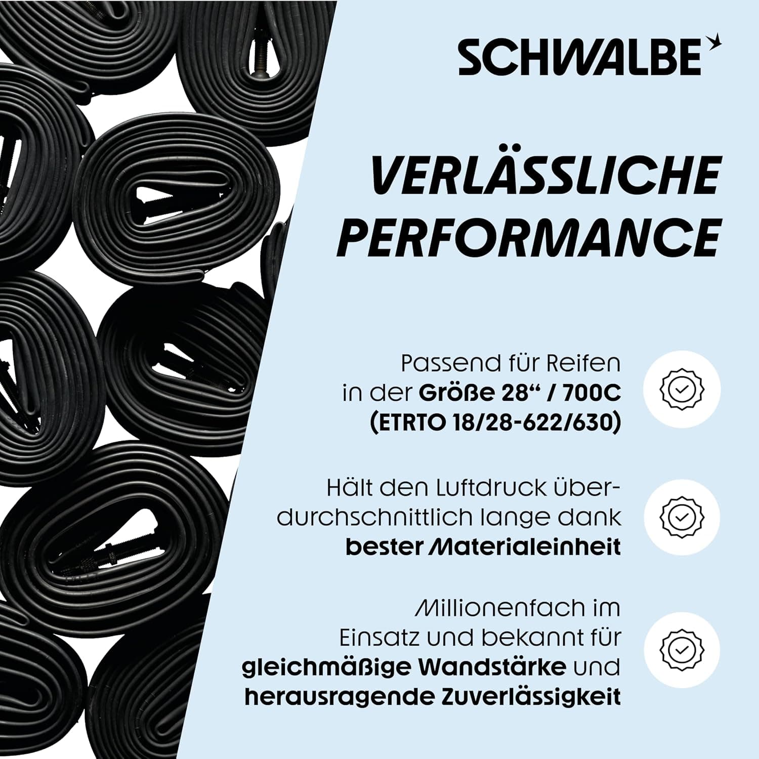 تیوپ Schwalbe سایز 700x18-28 با والف سوزنی 60mm تیوپ Schwalbe سایز 700x18-28 با والف سوزنی 60mm