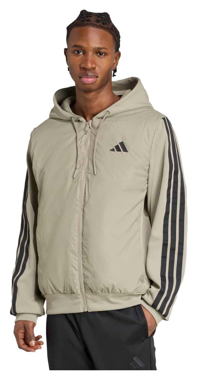 ژاکت مردانه adidas Essentials 3 Stripes بژ با کلاه ژاکت مردانه adidas Essentials 3 Stripes بژ با کلاه