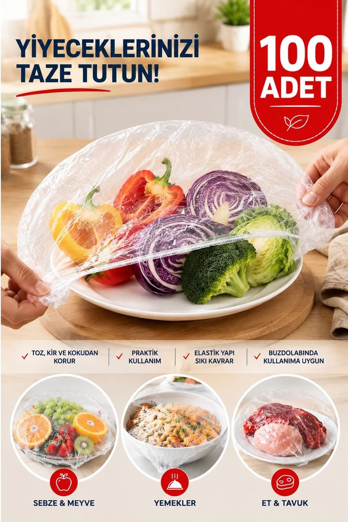 درپوش کشی نگهدارنده تازگی غذا Kitchen Beauty 100 عددی چندمنظوره درپوش کشی نگهدارنده تازگی غذا Kitchen Beauty 100 عددی چندمنظوره