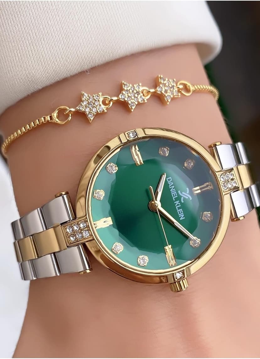 ساعت مچی زنانه Daniel Klein صفحه سبز بند فولادی زرد نقرهای ساعت مچی زنانه Daniel Klein صفحه سبز بند فولادی زرد نقرهای