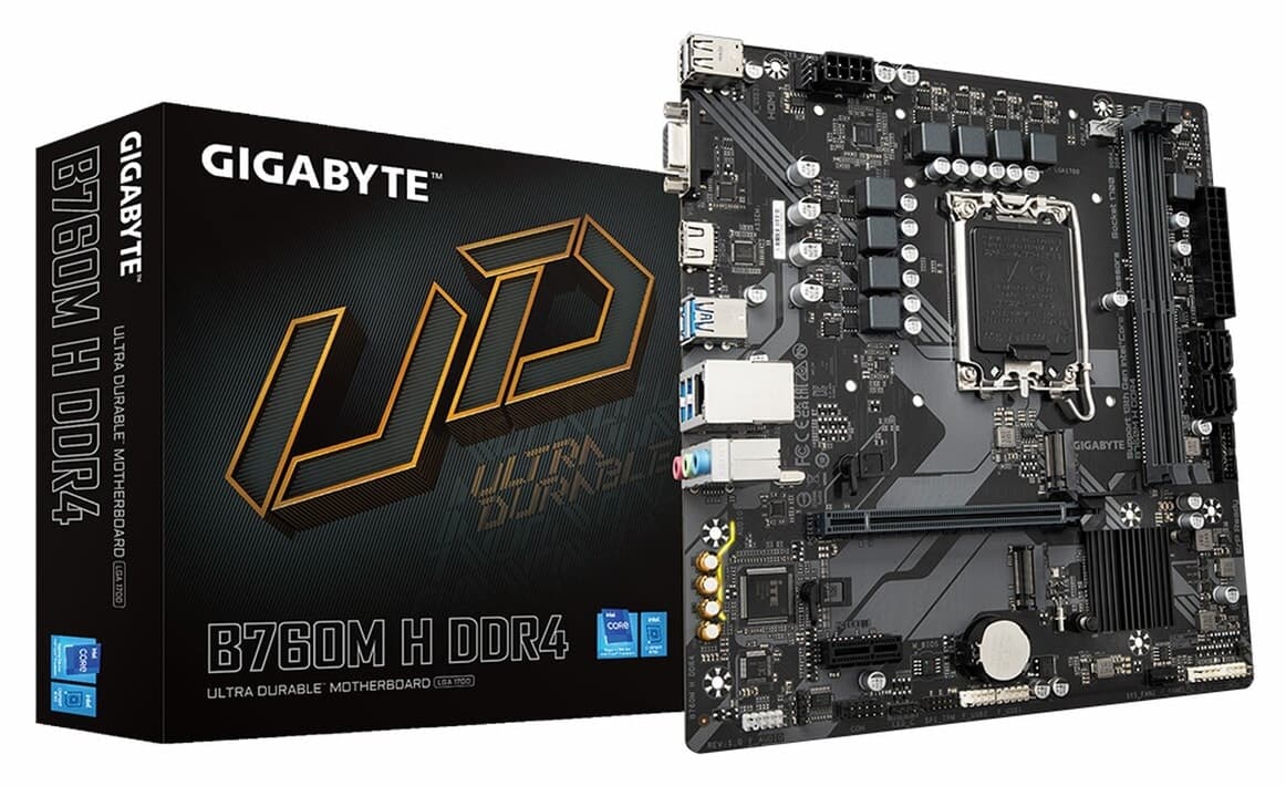 مادربرد Gigabyte مدل B760M H DDR4 (3200MHz)OC M.2 VGA/HDMI PCIe 4.0 1700P mATX مادربرد Gigabyte مدل B760M H DDR4 (3200MHz)OC M.2 VGA/HDMI PCIe 4.0 1700P mATX