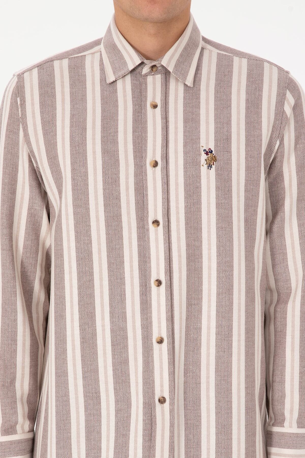 پیراهن مردانه U.S. Polo Assn. قهوهای راهراه آستینبلند کرم مدل 50316546-VR233 پیراهن مردانه U.S. Polo Assn. قهوهای راهراه آستینبلند کرم مدل 50316546-VR233