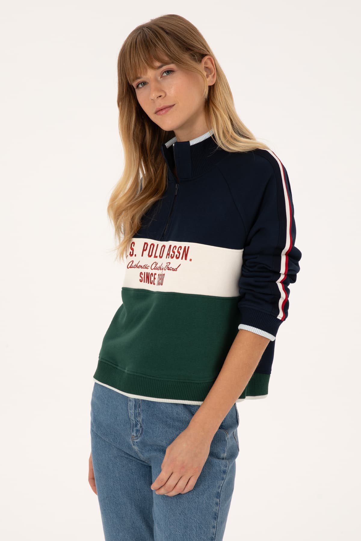 سوئیشرت زنانه U.S. Polo Assn. سرمهای با زیپ یقه ایستاده مدل 50311024-VR033 سوئیشرت زنانه U.S. Polo Assn. سرمهای با زیپ یقه ایستاده مدل 50311024-VR033