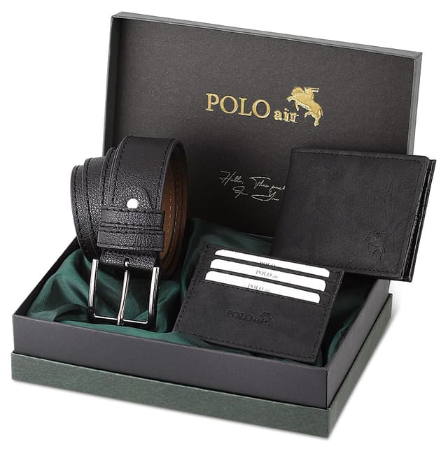 ست کیف پول کمری و جاکارتی مشکی Poloair با جعبه هدیه مدل M-09-S ست کیف پول کمری و جاکارتی مشکی Poloair با جعبه هدیه مدل M-09-S