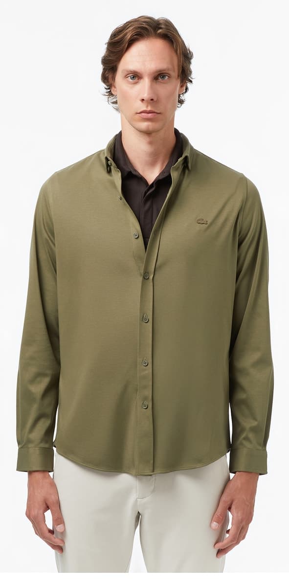 پیراهن مردانه Lacoste اسلیم فیت خاکی پیراهن مردانه Lacoste اسلیم فیت خاکی