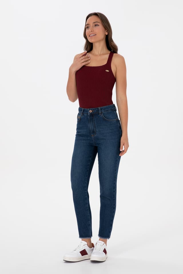 شلوار جین زنانه U.S. Polo Assn. فیت مام کمر بلند آبی تیره مدل 50316560-DN0023 شلوار جین زنانه U.S. Polo Assn. فیت مام کمر بلند آبی تیره مدل 50316560-DN0023
