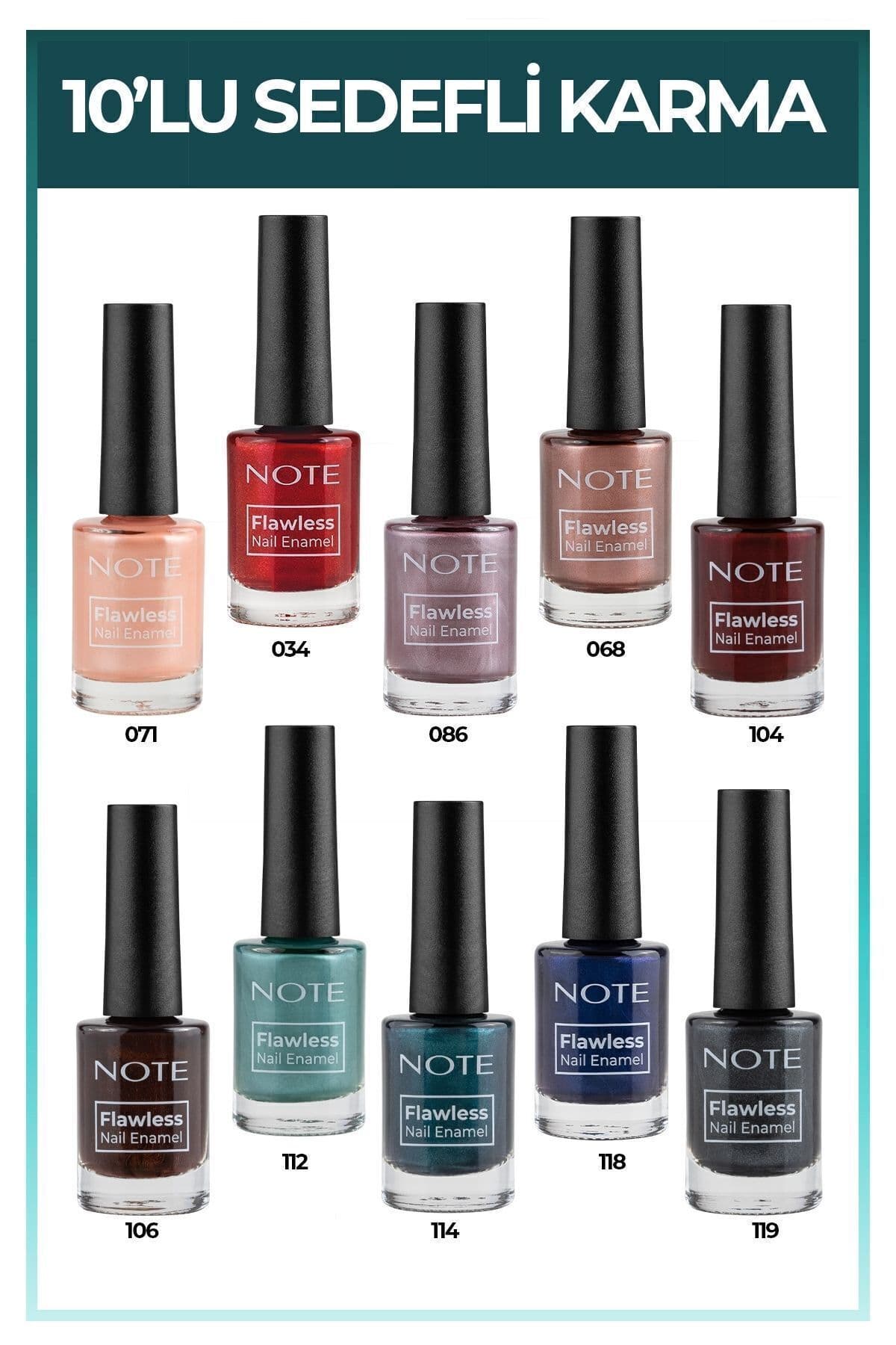ست لاک ناخن Note Cosmetics Flawless 10 تایی متنوع سدفی ست لاک ناخن Note Cosmetics Flawless 10 تایی متنوع سدفی