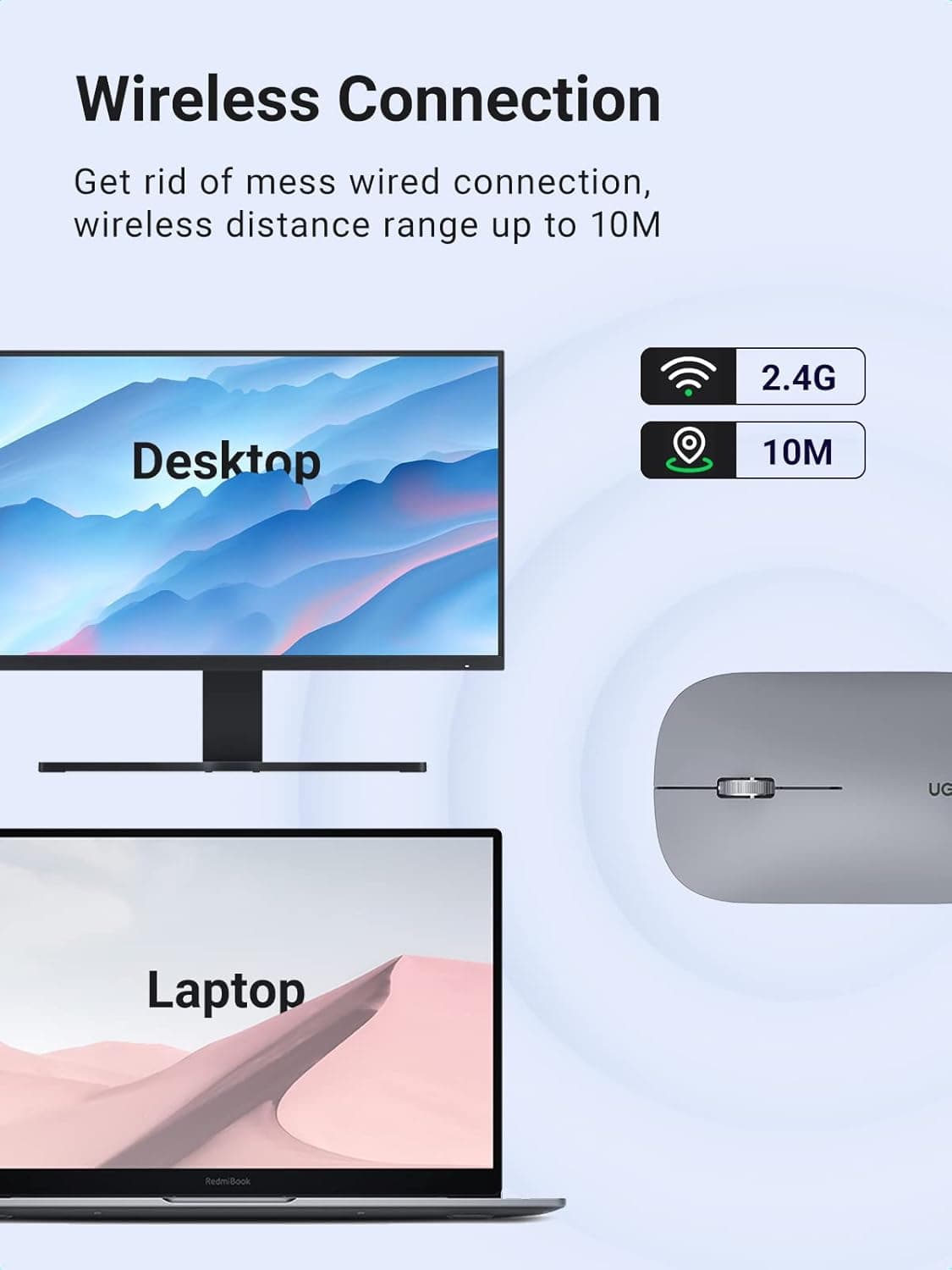 ماوس بیسیم UGREEN باریک 2.4G بیصدا 4000DPI کامپکت برای PC خاکستری ماوس بیسیم UGREEN باریک 2.4G بیصدا 4000DPI کامپکت برای PC خاکستری