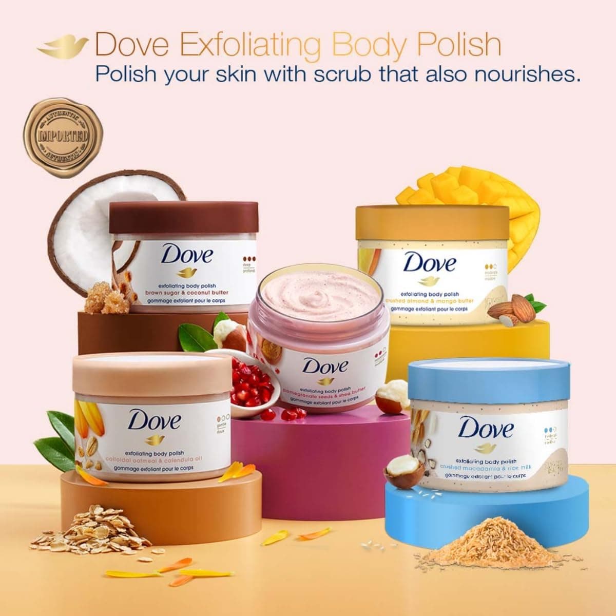 اسکراب بدن Dove لایهبردار با کره شی و دانه انار 298gm اسکراب بدن Dove لایهبردار با کره شی و دانه انار 298gm