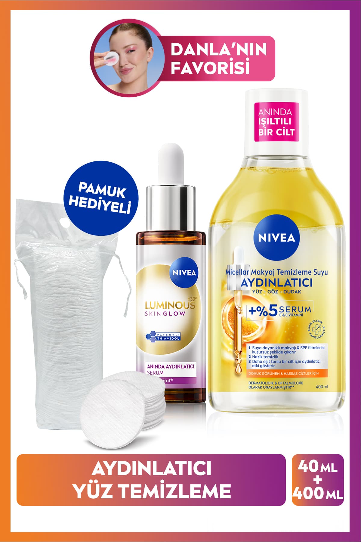 ست مراقبت روشنکننده NIVEA شامل میسلارواتر پاککننده آرایش 400ml و Luminous630 Skin Glow Serum 30ml با پنبه هدیه ست مراقبت روشنکننده NIVEA شامل میسلارواتر پاککننده آرایش 400ml و Luminous630 Skin Glow Serum 30ml با پنبه هدیه
